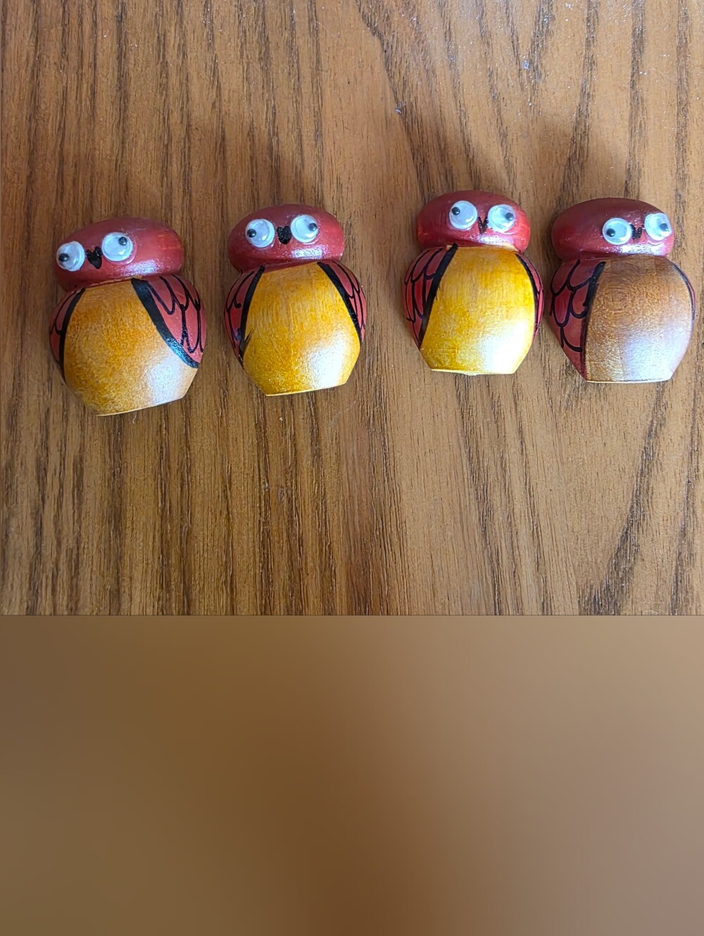 Retro Set of 4 Hand-painted Wooden Owl Fridge Magnets